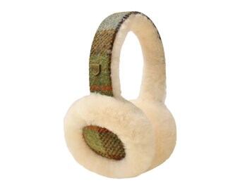 Fluffy Sheepskin Harris Tweed Earmuffs - Ladies Tweed Earmuffs - Ladies Fashion Accessory - Winter Ear Warmers - Women's Winter Accessories