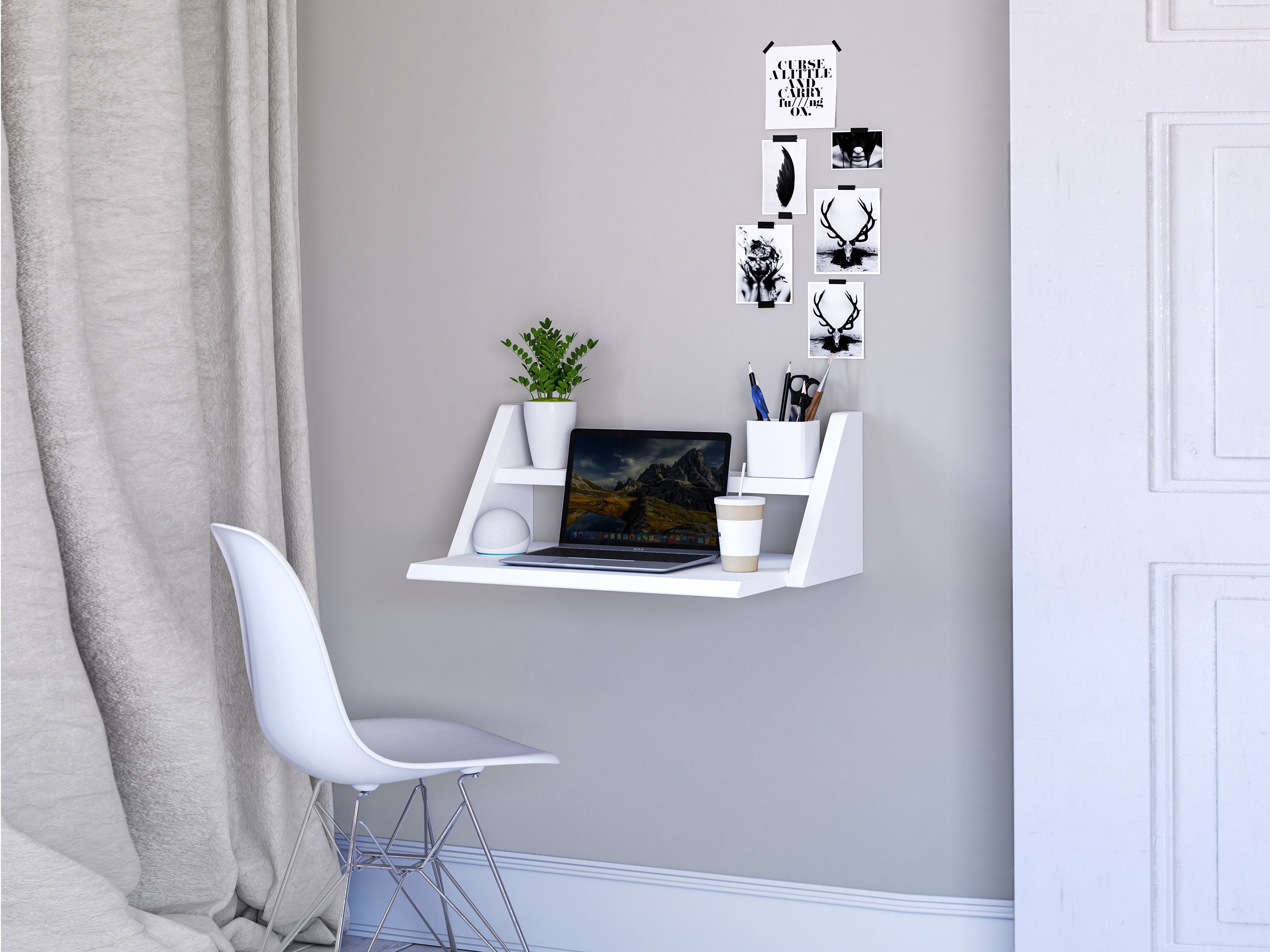 Fytz Design Small Floating Shelf Set of 2 - White Small Shelf for Wall with No Drill Shelf Option [ Adhesive Shelf ]