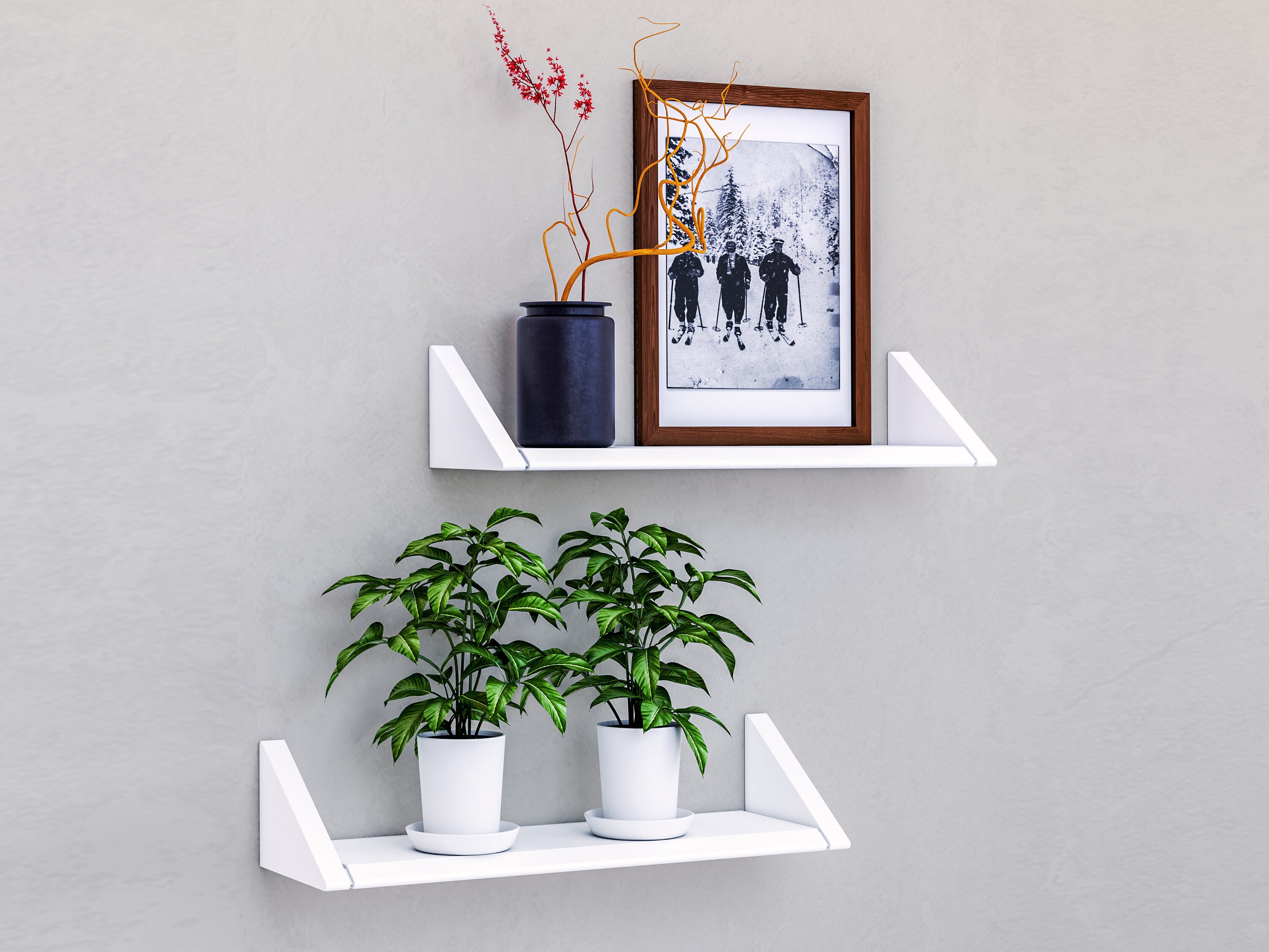 Set of Two White Floating Shelves, White Shelves for Wall in Living