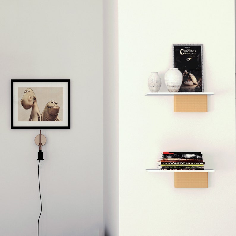 Floating Shelves No Brackets Set of 2 Wall Shelves Mounted Etsy