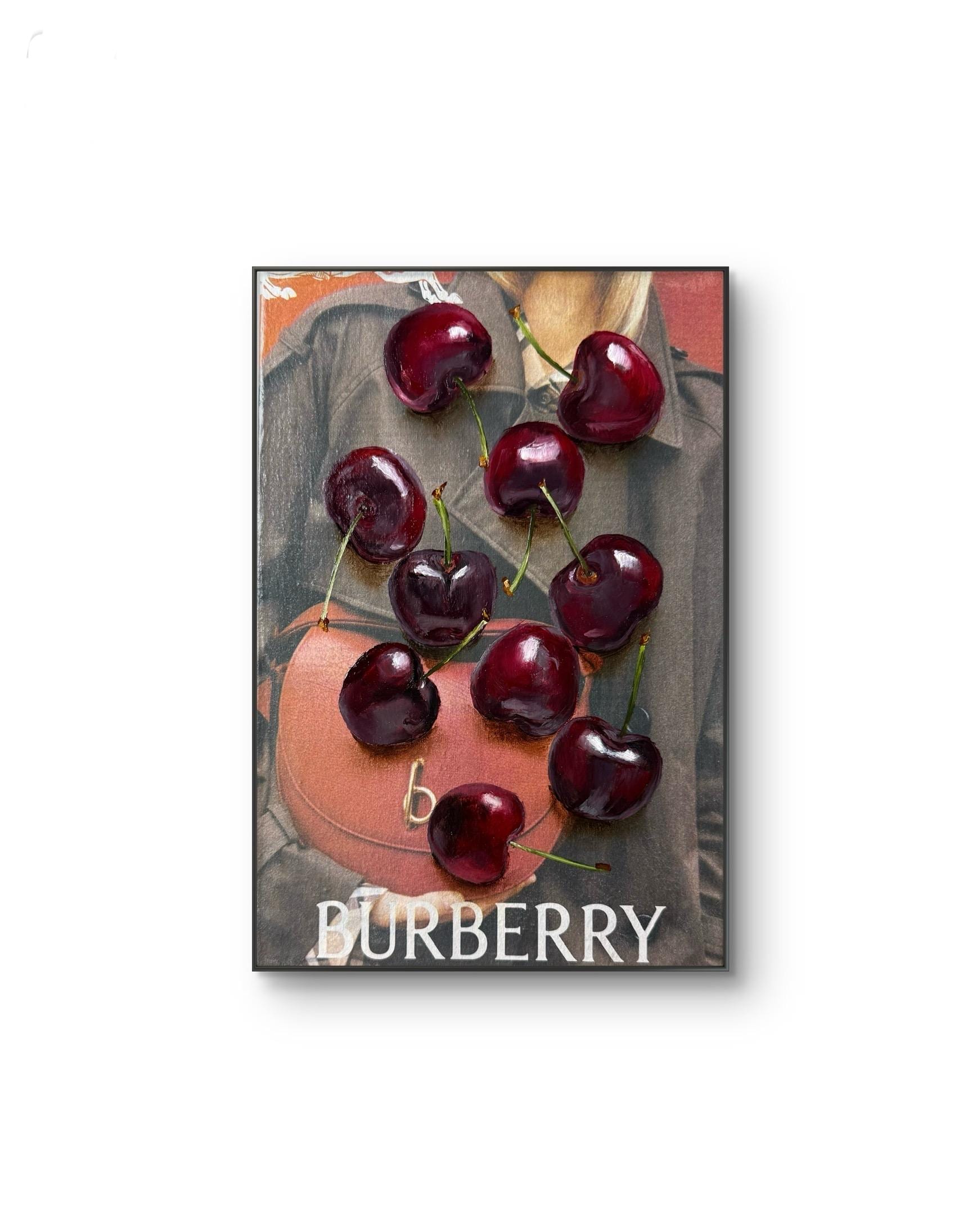 Cherry original oil painting Fruit wall art Newspaper art Fashion art Eclectic home Aesthetic apartment decor Farmhouse Trendy oil art Fruit