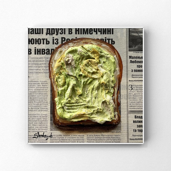 アボカドトーストの絵画 インパスト画 食べ物の絵画 トレンディな壁