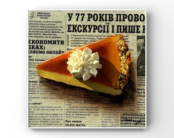 Cake Wall art Food painting 3d art Trendy decor Pumpkin Cheesecake Cafe Original oil painting Food Kitchen Housewarming art textured Realism