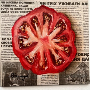 Tomatmålning Tomatkonst Tidningskonst Matmålning Grönsaksmålning Fruktmålning bild 3