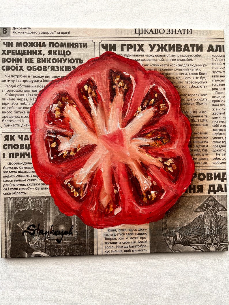 Tomatmålning Tomatkonst Tidningskonst Matmålning Grönsaksmålning Fruktmålning bild 3
