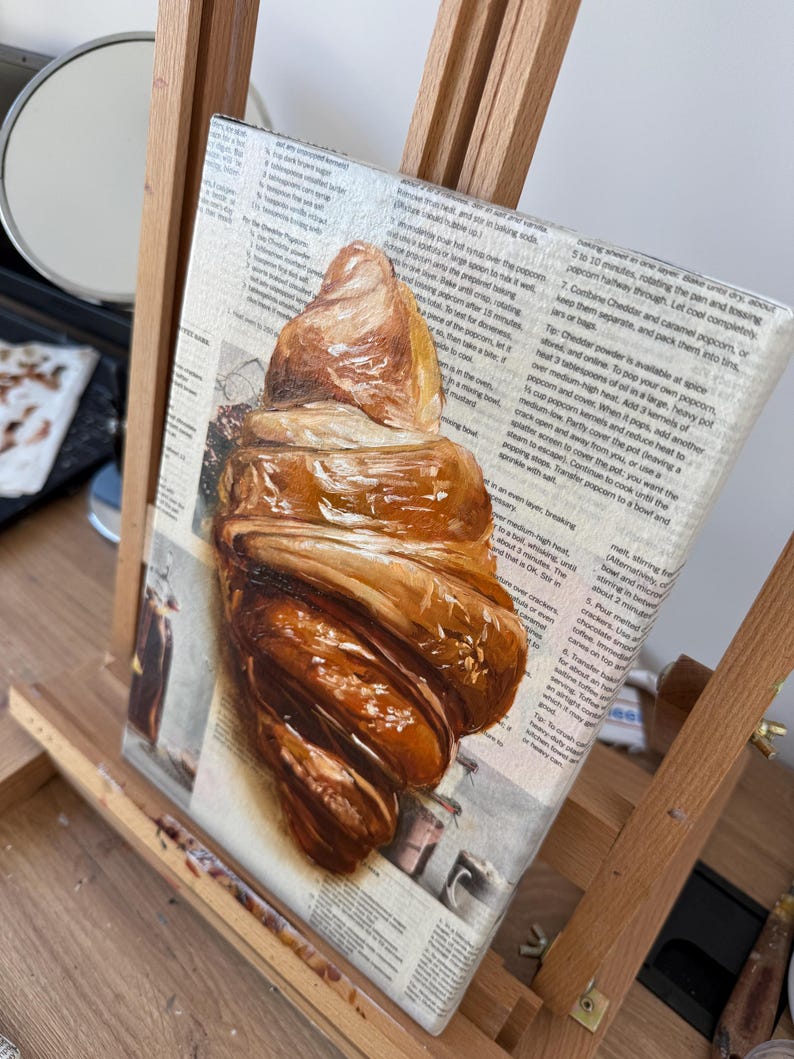 Croissant Wall Art Food Painting Original French Oil Painting Realistic