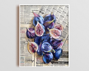 Fruit painting Figs painting Newspaper art Original oil painting Fruit still life by Julia Stankevych