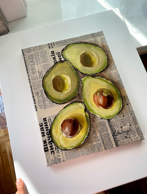 アボカドの壁アート アボカドの絵画 オリジナルの油絵 食べ物の絵画
