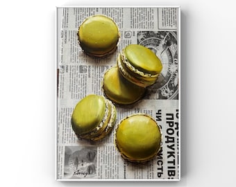 Macarons Sweets Original Oil Painting on Newspaper Trendy 3D Wall Art Kitchen Decor French Food Art Gift for Her
