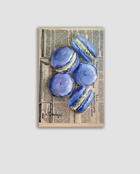マカロンの絵画 オリジナル油絵 デザートの絵画 スイーツの壁アート