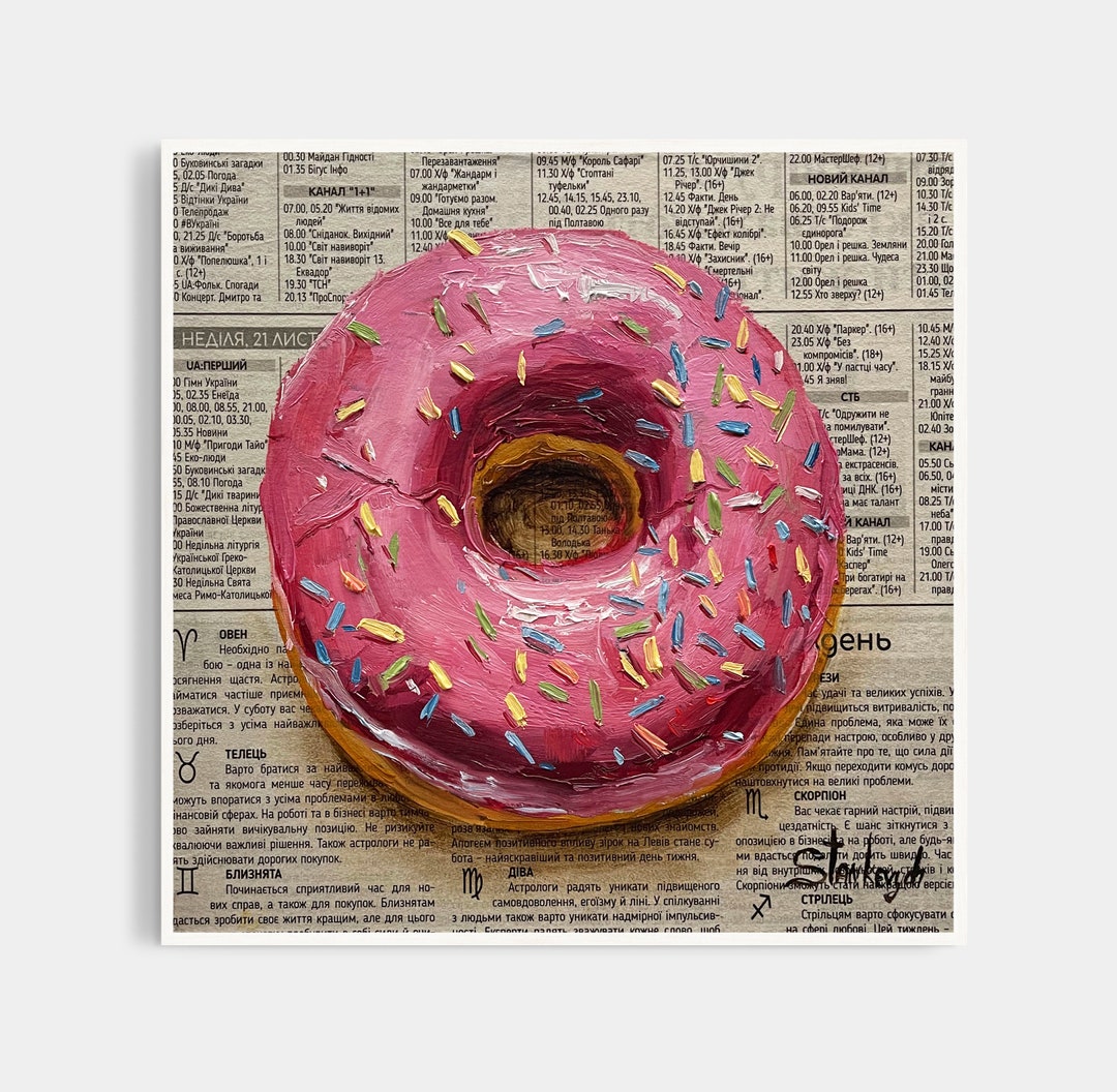 Donut Painting Doughnut Art Donut Wall Art Newspaper Art Dessert