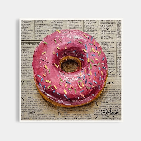 Donut peinture Donut art Donut wall art Journal art Dessert peinture Nourriture peinture par Julia Stankevych