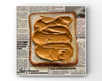 Peanut butter toast Impasto painting Food painting Newspaper art Food wall art Textured painting