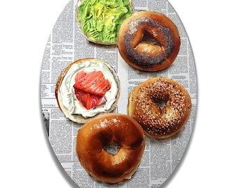 Bagel with lox Impasto 3d painting Food wall art decor NYT Breakfast Dinning room Original painting Textured Avocado Whimsical kitchen decor