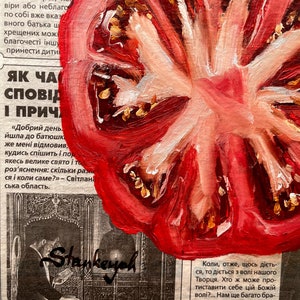 Tomatmålning Tomatkonst Tidningskonst Matmålning Grönsaksmålning Fruktmålning bild 4