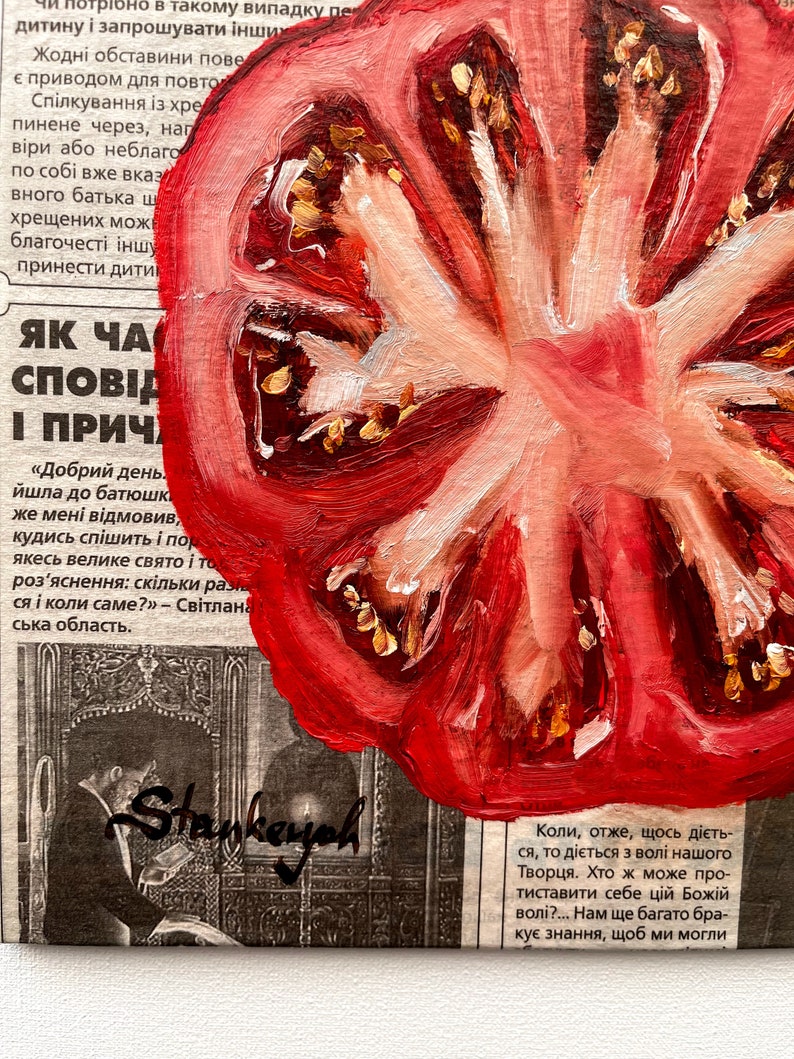 Tomatmålning Tomatkonst Tidningskonst Matmålning Grönsaksmålning Fruktmålning bild 4
