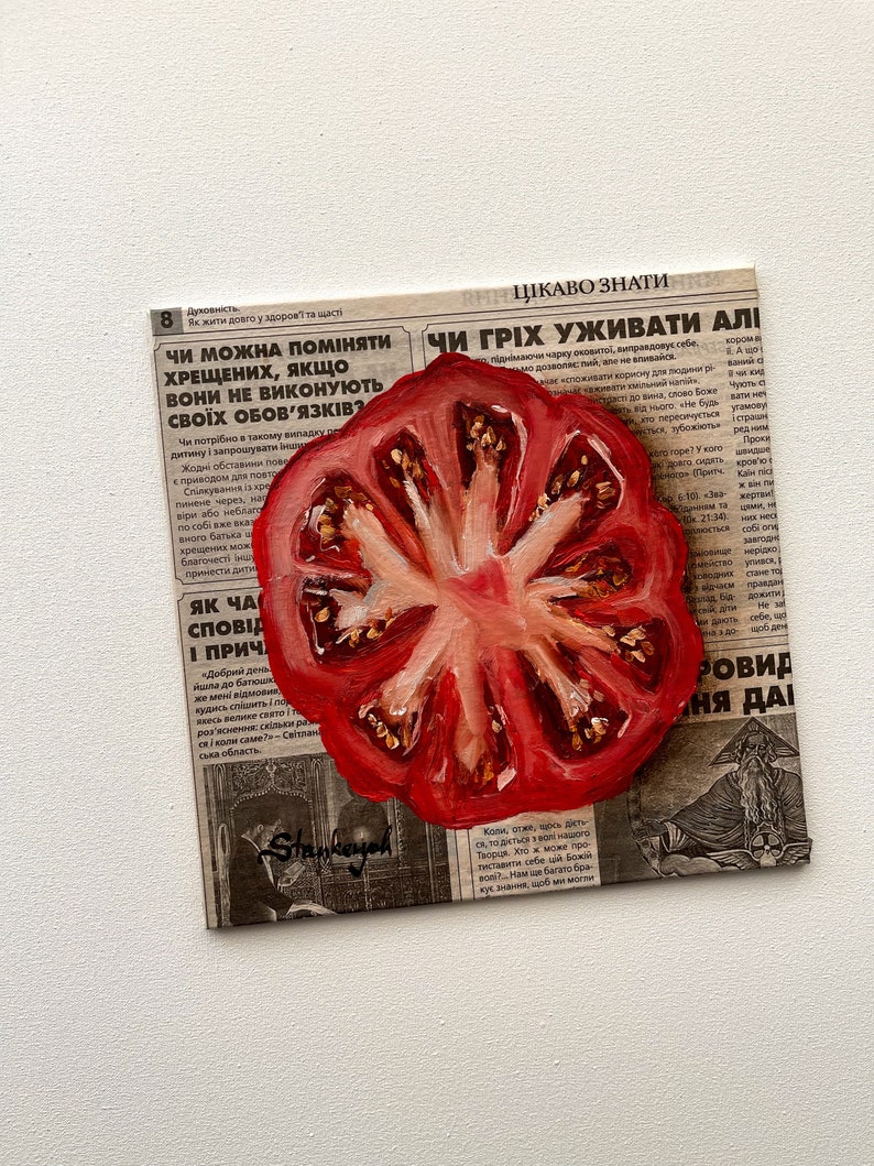 Tomatmålning Tomatkonst Tidningskonst Matmålning Grönsaksmålning Fruktmålning bild 8