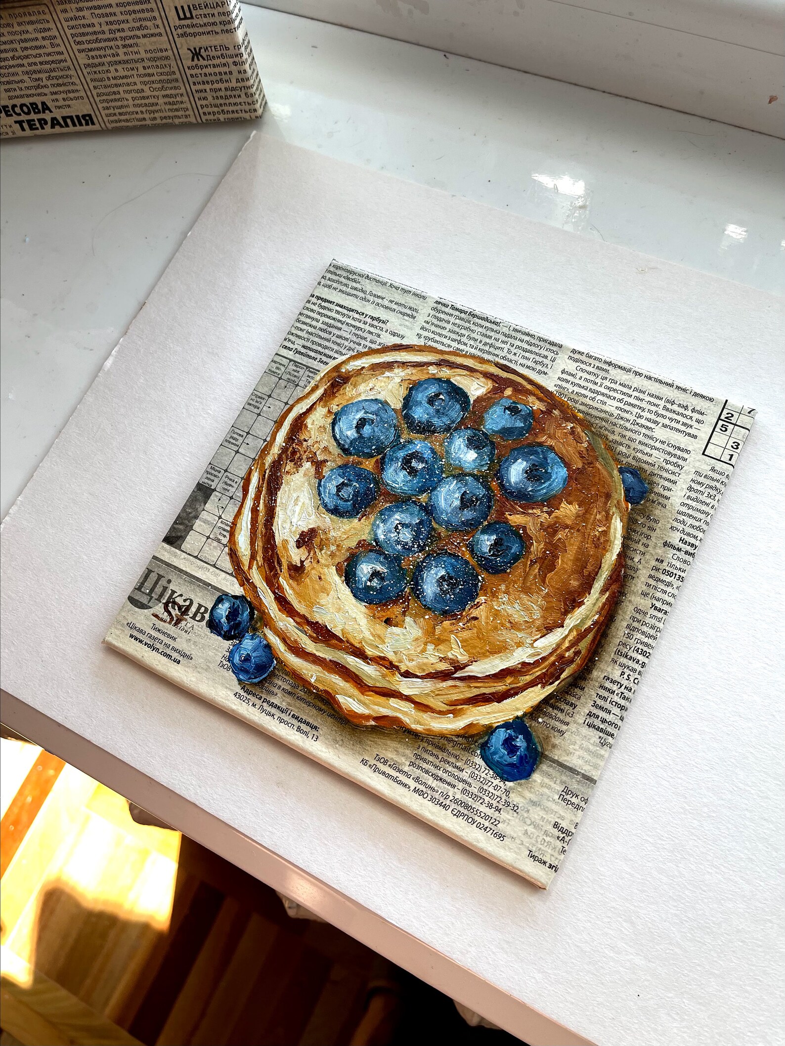 Pancake Painting Original Oil Artwork Blueberry Dessert Etsy