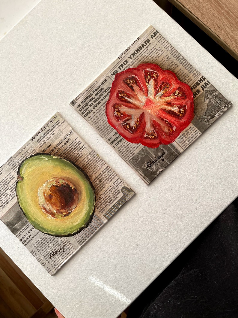 Tomatmålning Tomatkonst Tidningskonst Matmålning Grönsaksmålning Fruktmålning bild 6