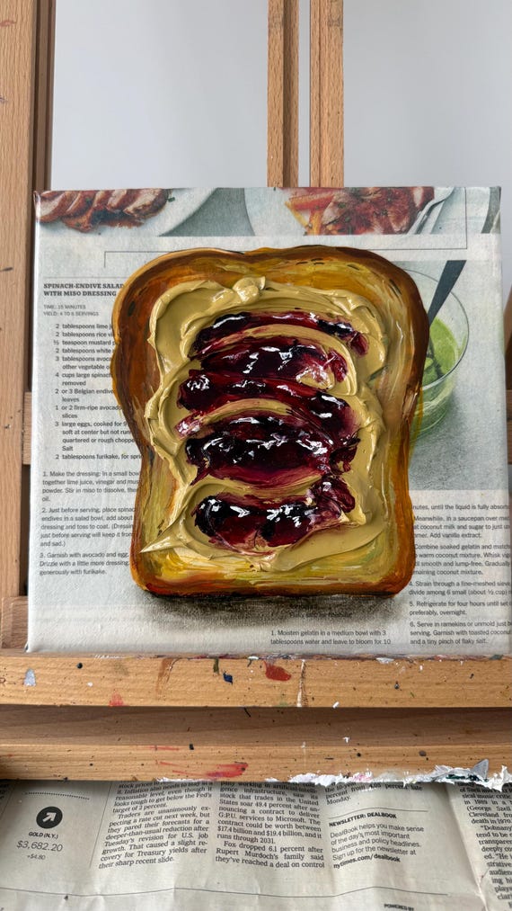 Food Art Jam Toast Food Painting Original Oil Painting Peanut