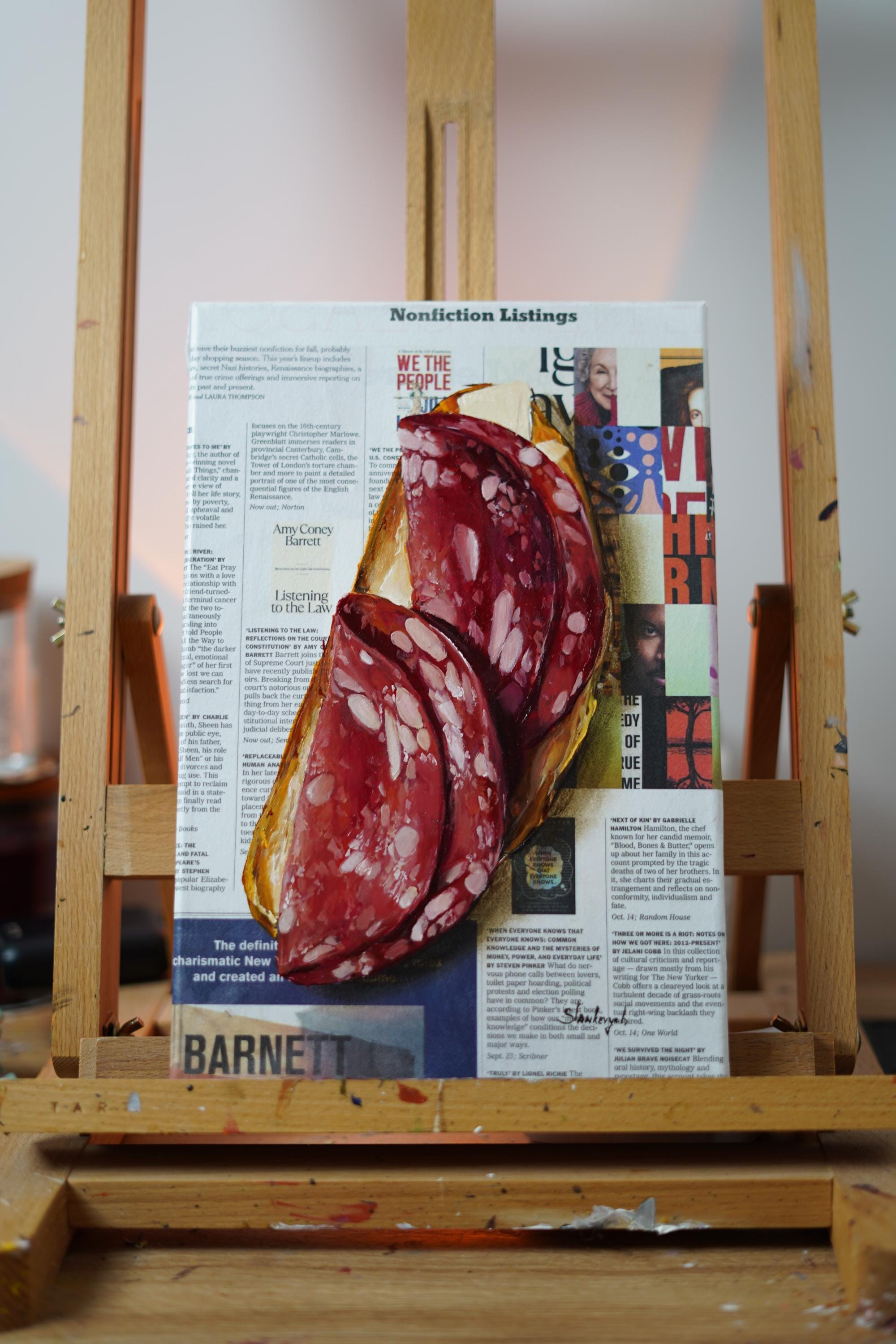 Salami Roast Art Original Oil Painting Food Wall Art Kitchen