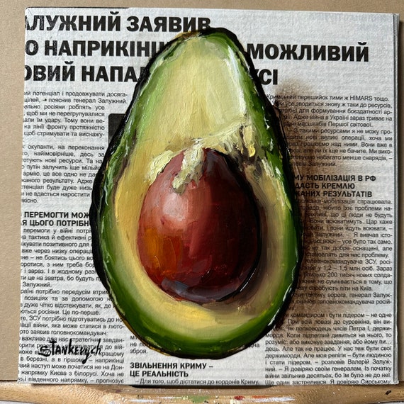 アボカドアート 静物画 野菜 オリジナル油絵 新聞アート 食品ウォール