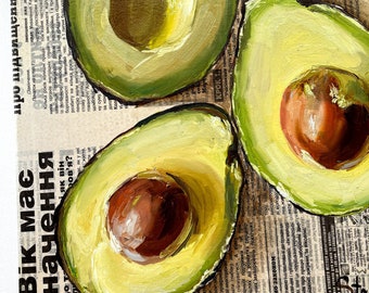 アボカドの壁アート アボカドの絵画 オリジナルの油絵 食べ物の絵画