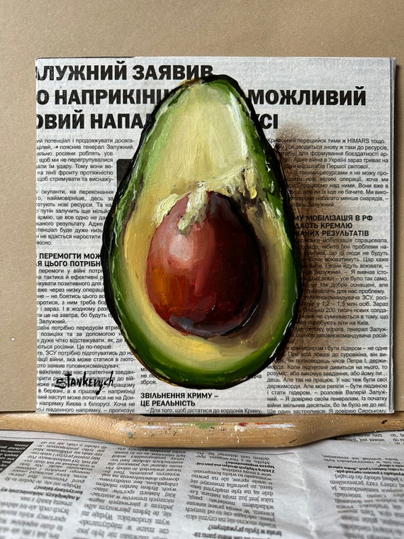 アボカドアート 静物画 野菜 オリジナル油絵 新聞アート 食べ物の壁画