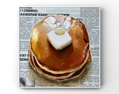 Pancake art Original Oil painting Food wall art  Newspeper Art Breakfast art Food painting 8x8"