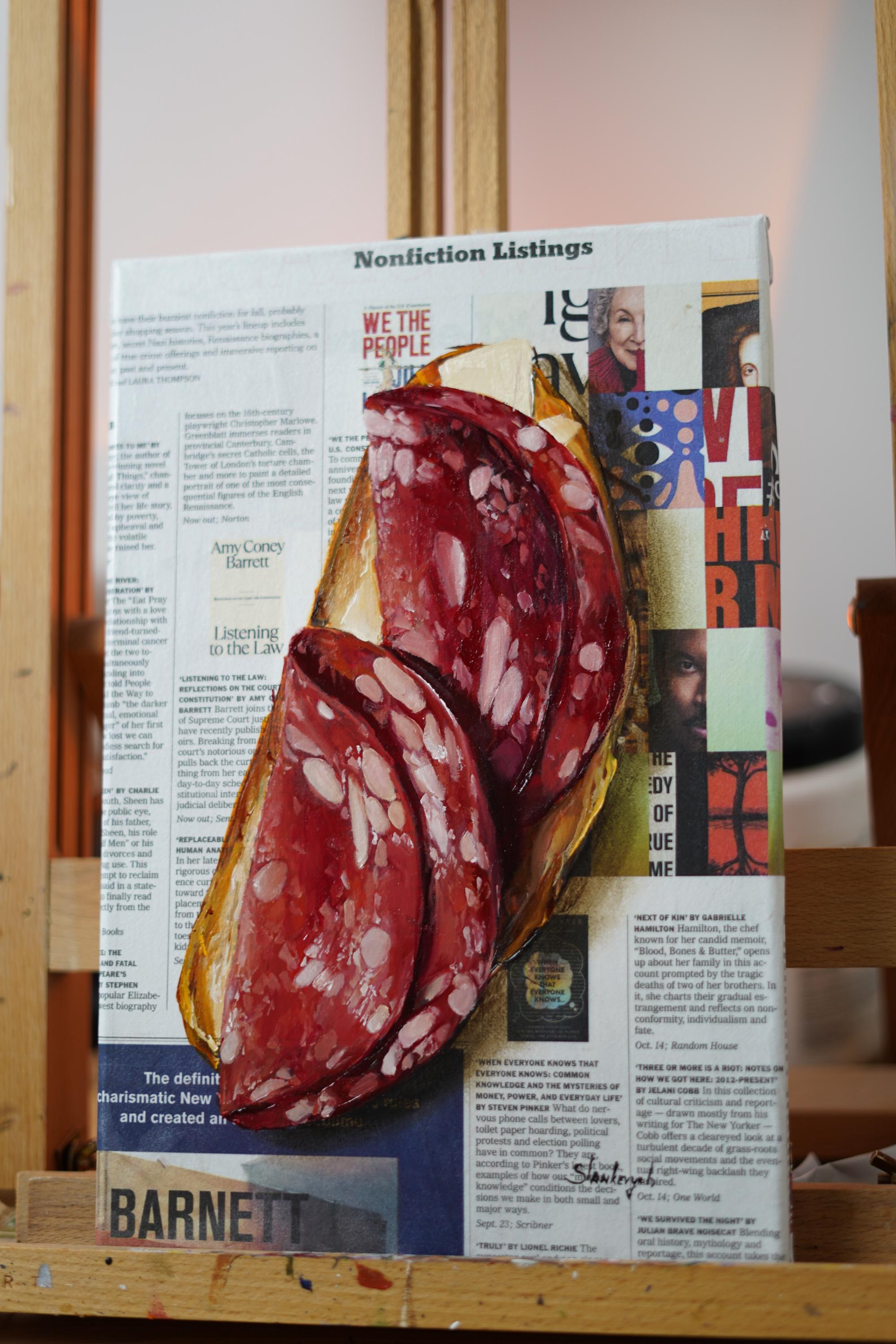 Salami Roast Art Original Oil Painting Food Wall Art Kitchen