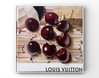 Cherry original oil painting Fruit wall art Newspaper art Fashion art Eclectic home Aesthetic apartment decor Farmhouse Trendy oil art Fruit