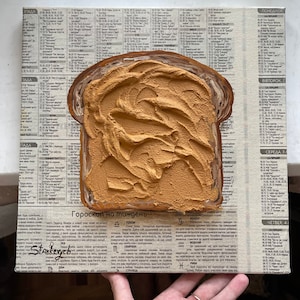 Peanut butter Impasto painting Newspaper art Breakfast painting Food painting Food wall art by Stankevych