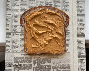 Peanut butter Impasto painting Newspaper art Breakfast painting Food painting Food wall art by Stankevych