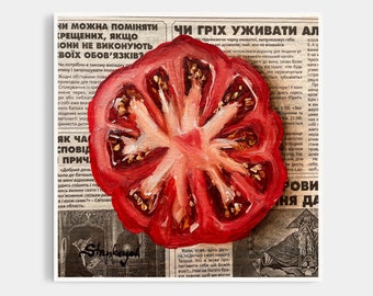 Tomato painting Tomato art Newspaper art Food painting Vegetable painting fruit painting