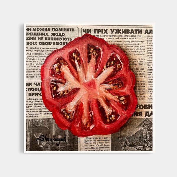 Tomatenschilderij Tomatenkunst Krantenkunst Voedselschildering Groenteschildering fruitschilderij