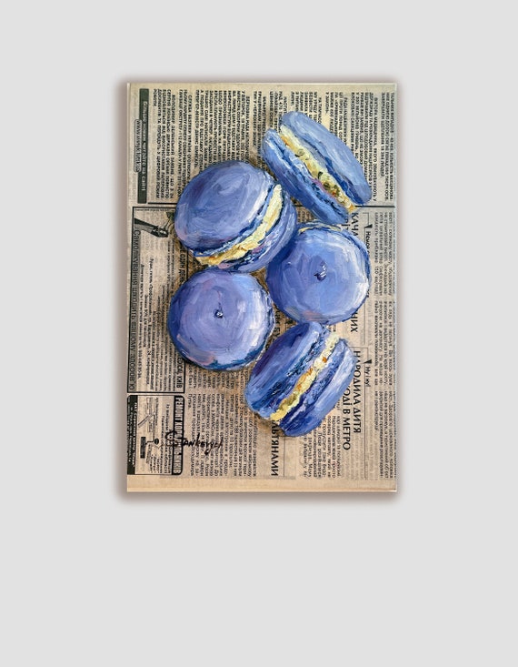 マカロンの絵画 オリジナル油絵 デザートの絵画 スイーツの壁アート