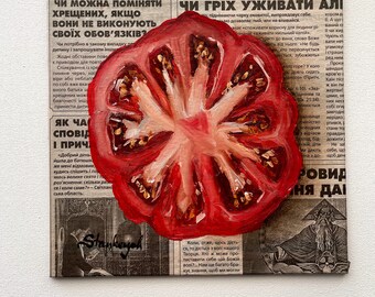 トマトの絵 トマトアート 新聞アート 食べ物の絵 野菜の絵 果物の絵