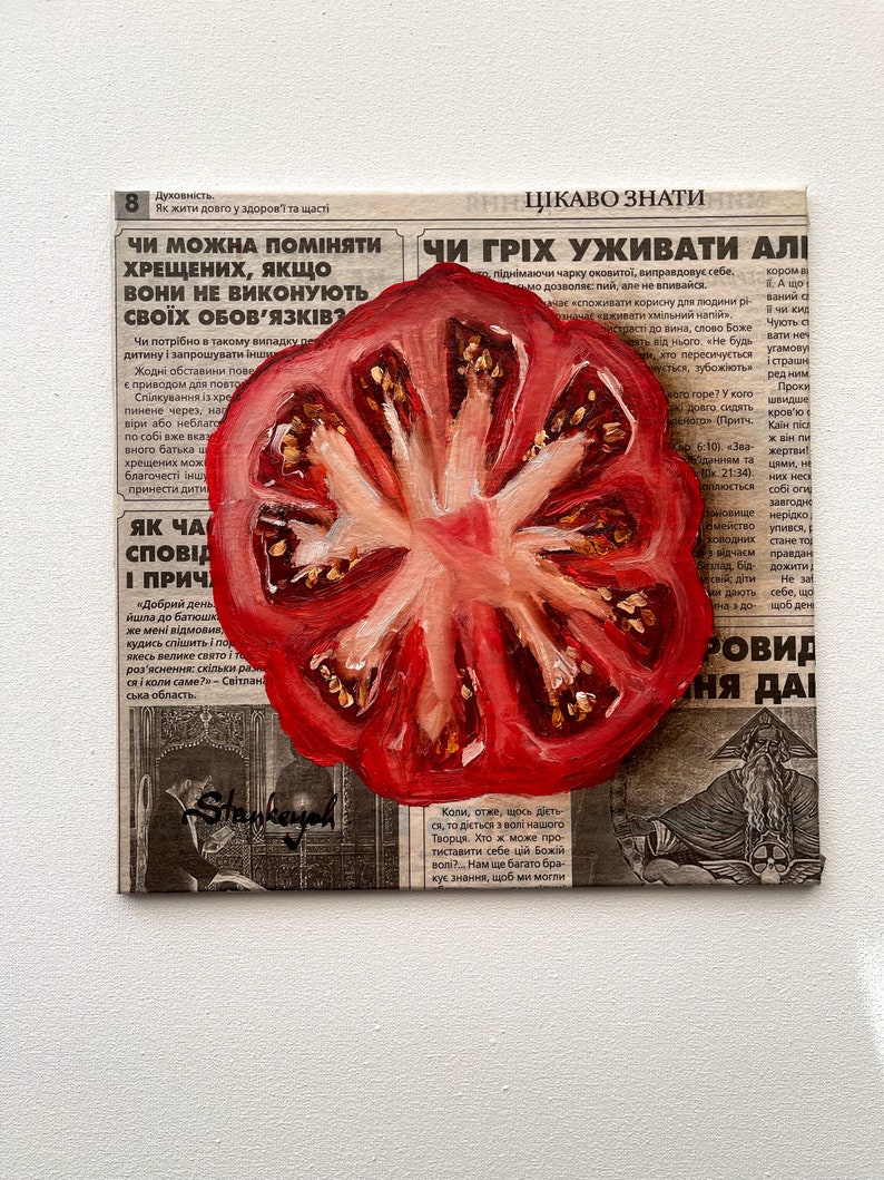 Tomatmålning Tomatkonst Tidningskonst Matmålning Grönsaksmålning Fruktmålning bild 2