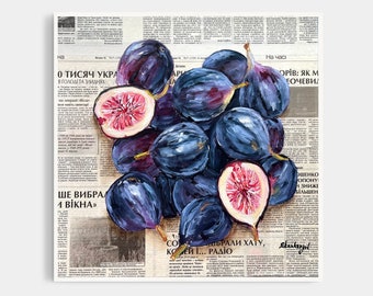 Figs painting Fruit painting Figs wall art Newspaper art Fruit still life Original oil painting by Julia Stankevych