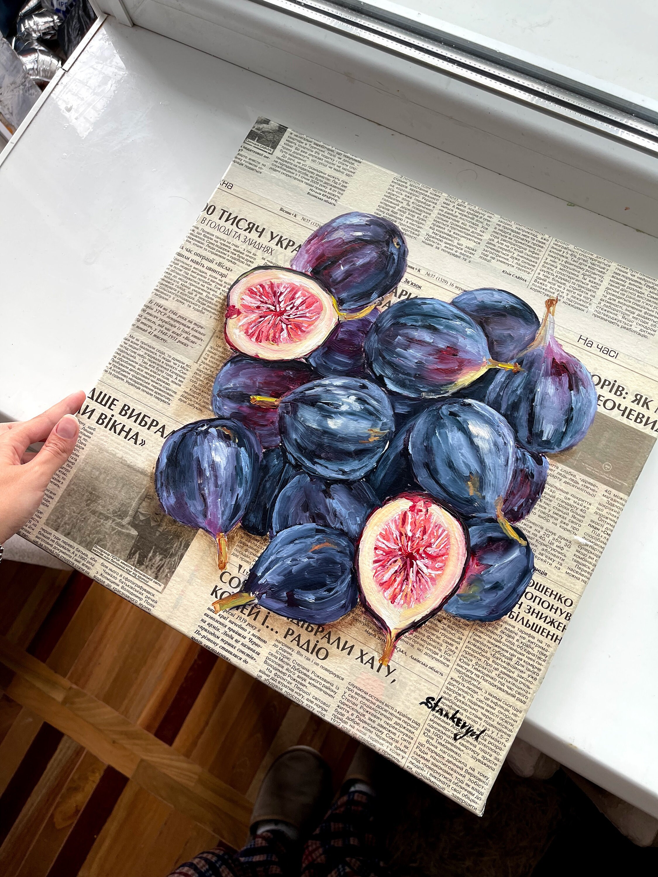 イチジクの絵画 フルーツイチジクの壁アート装飾 新聞アート フルーツ