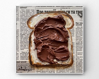 Chocolate art Impasto Painting Still life painting Toast art Food painting Newspaper Art Food wall art Originalimpasto painting