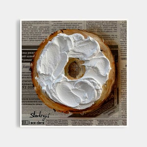 Bagel painting Impasto painting Food paintingNewspaper art Breakfast painting