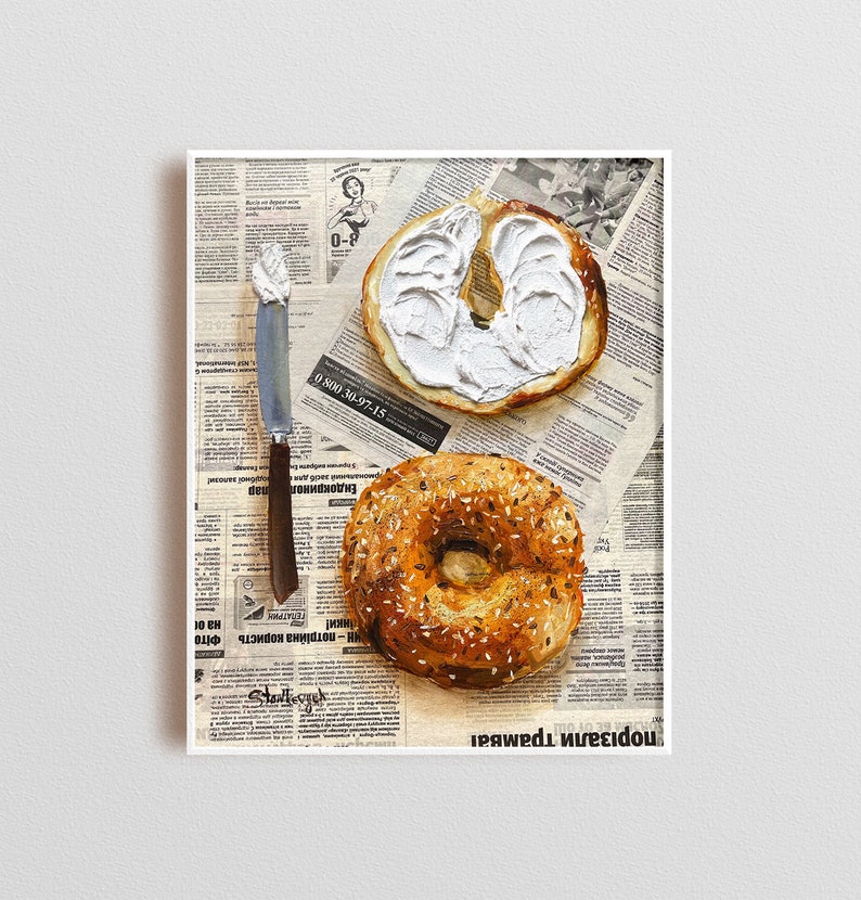 Bagel Impasto painting by JuliaStanArton Etsy