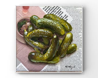 Pickles Art Original oil painting Food painting Vegetable art Still life oil painting Vegetable painting Newspaper art Kitchen wall art