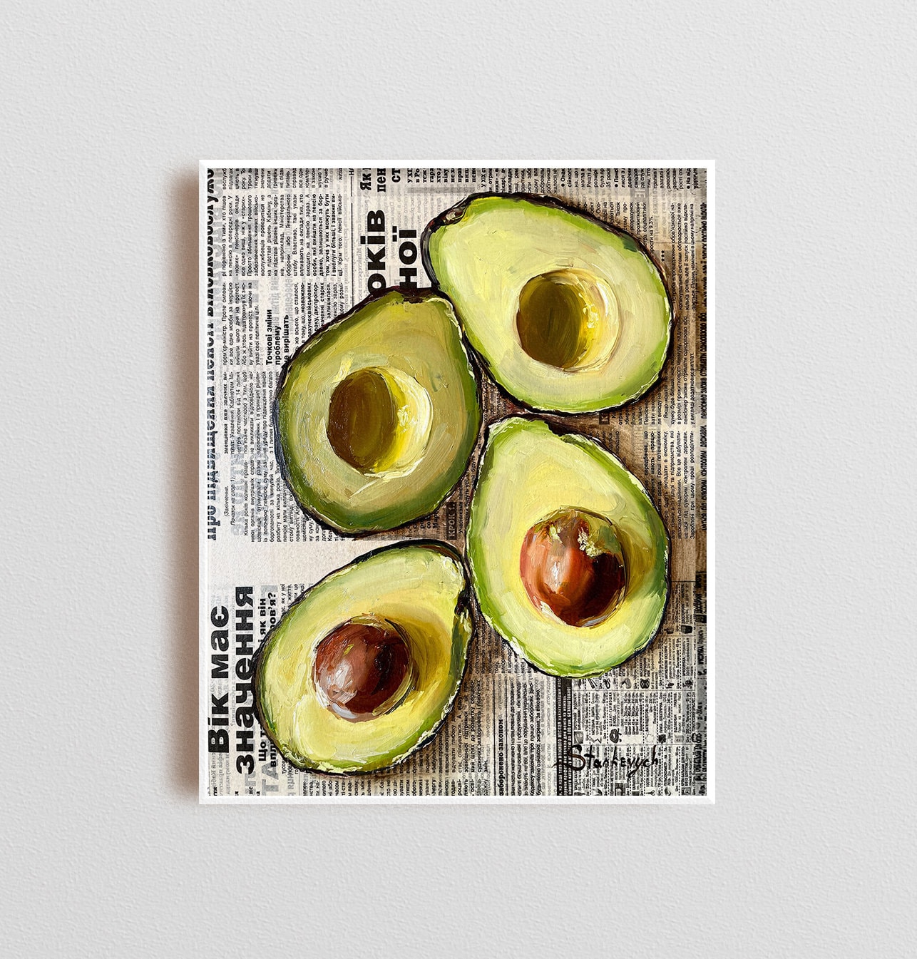 アボカドの油絵 アボカドの壁アート アボカドの絵画 オリジナルの油絵 食べ物の
