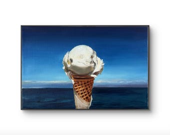 Ice cream art Original oil painting wall decor Popsicle Eclectic Retro Aesthetic decor for apartment foodie food art Whimsical