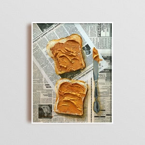 Impasto painting Newspaper art Peanut butter toast Food painting Breakfast painting