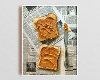 Impasto painting Newspaper art Peanut butter toast Food painting Breakfast painting