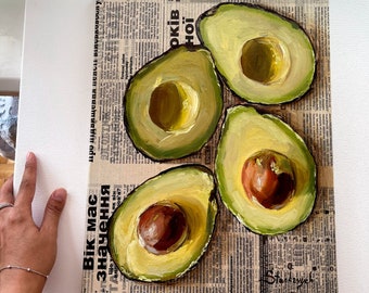 アボカドの壁アート アボカドの絵画 オリジナルの油絵 食べ物の絵画