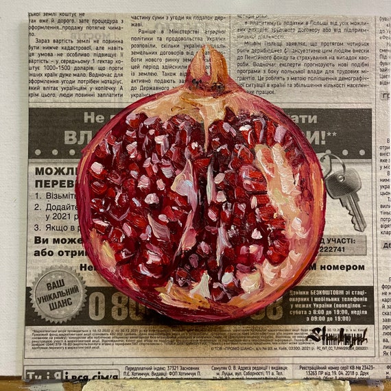 油絵(ザクロ) ザクロアート フルーツの絵画 オリジナル油絵 フルーツの壁